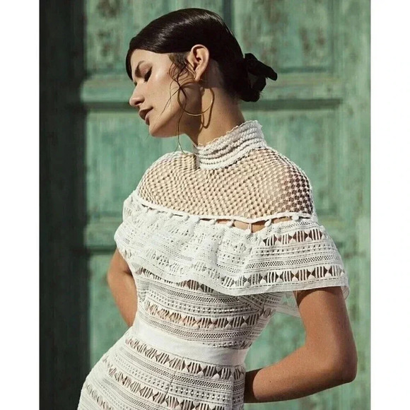 Self-Portrait Yoke Frill Mini White Dress Size 4 - Picture 2 of 16